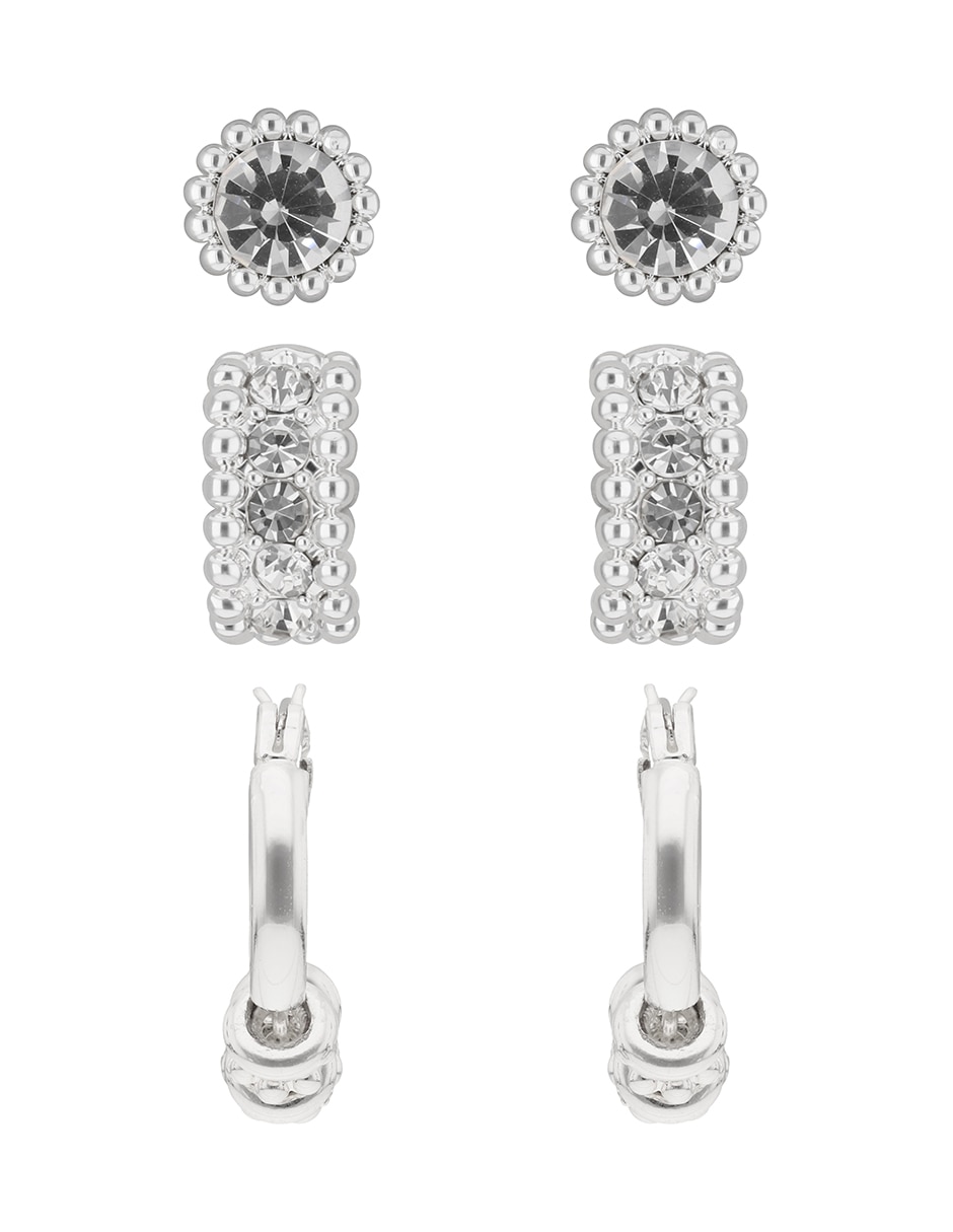 Set de aretes Social Life con acabado pavé cristal