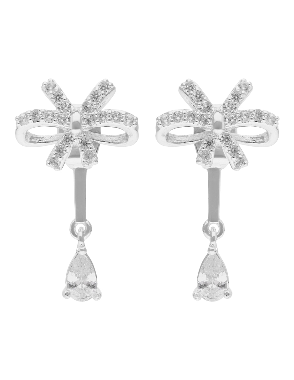 Aretes cortos de moño Social Cz Ears F3 con acabado plateado zirconia
