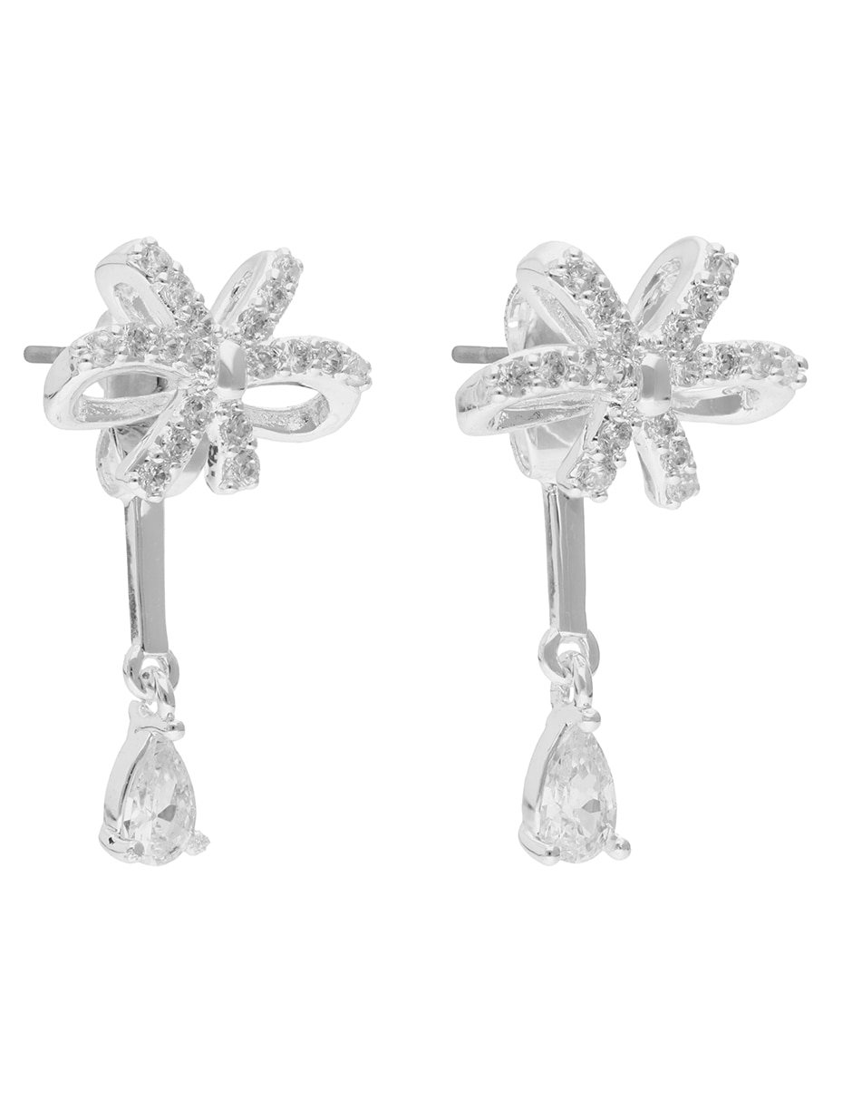Aretes cortos de moño Social Cz Ears F3 con acabado plateado zirconia 2