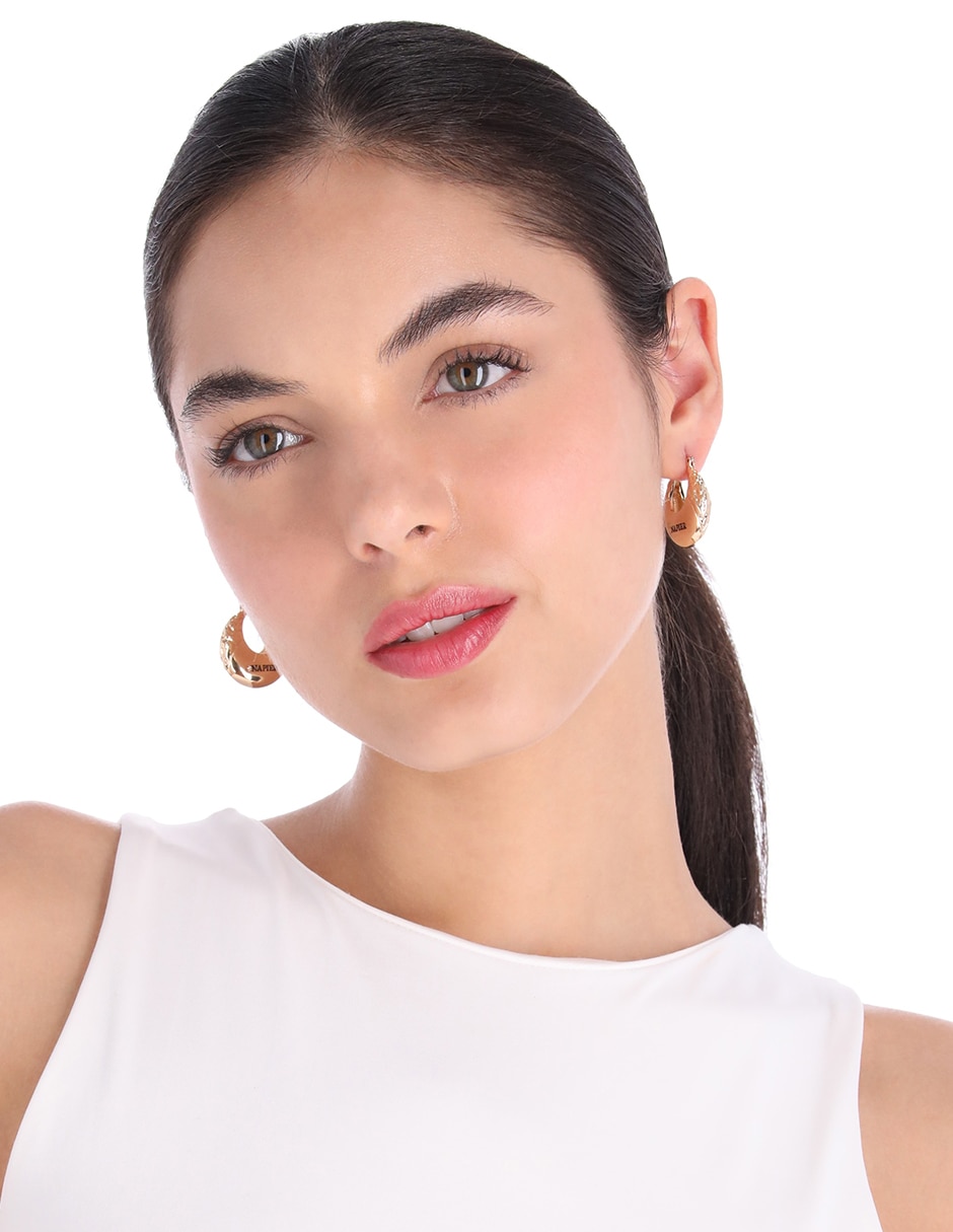 Aretes cortos circulares Gold Textures con acabado brillante 3