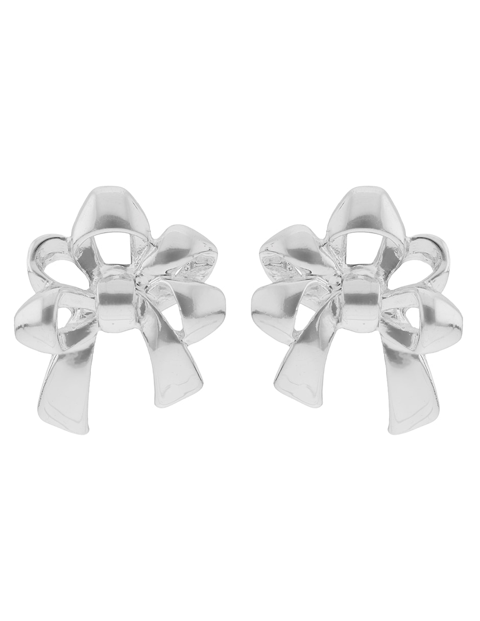 Aretes largos de moño Holiday Bows con acabado plateado