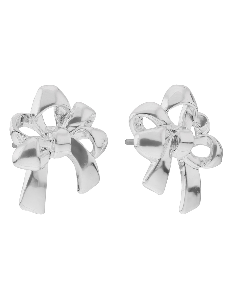Aretes largos de moño Holiday Bows con acabado plateado 2