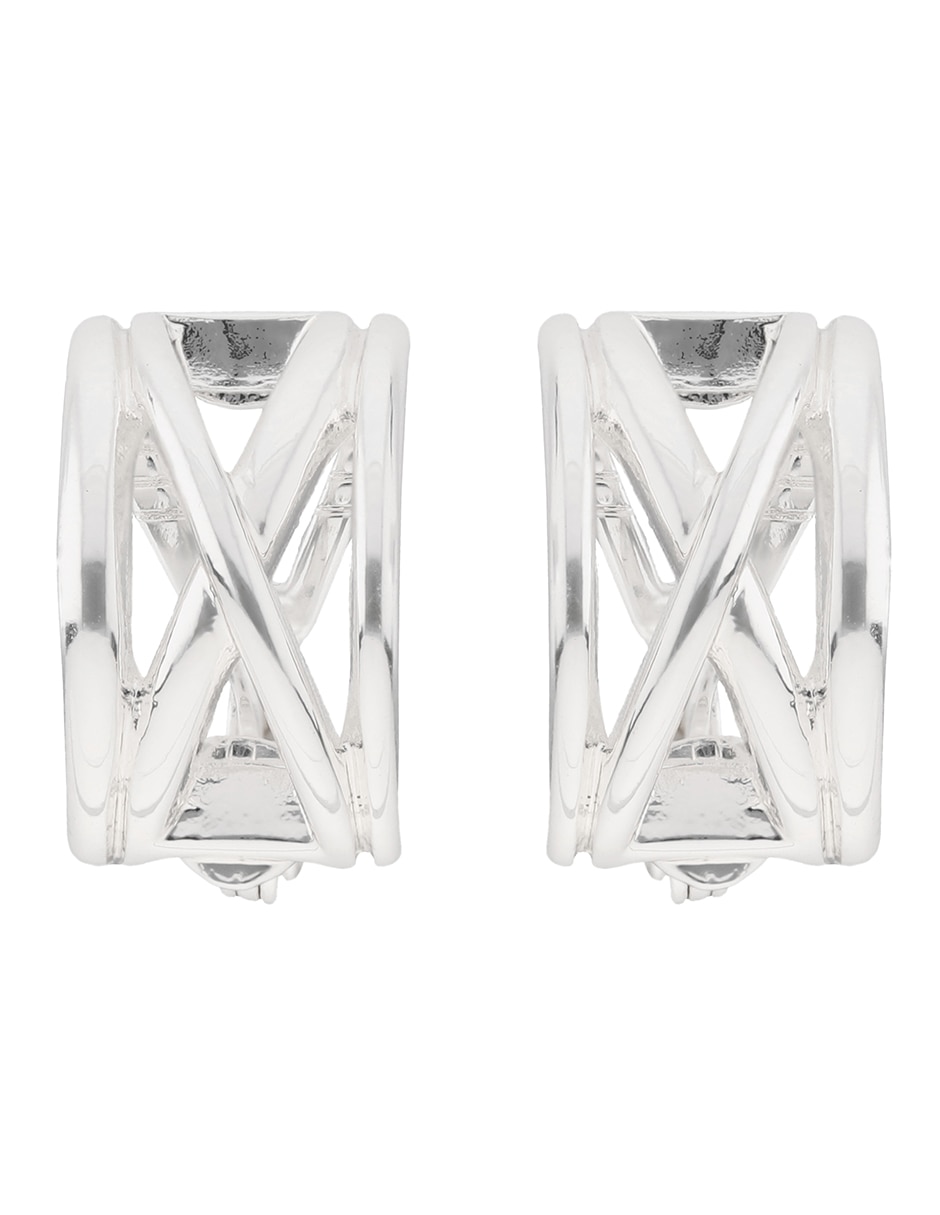 Aretes cortos circulares Basic Mtl Ears F2 con acabado plateado