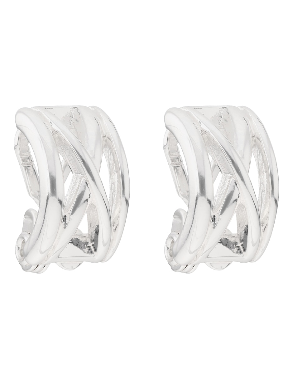 Aretes cortos circulares Basic Mtl Ears F2 con acabado plateado 2