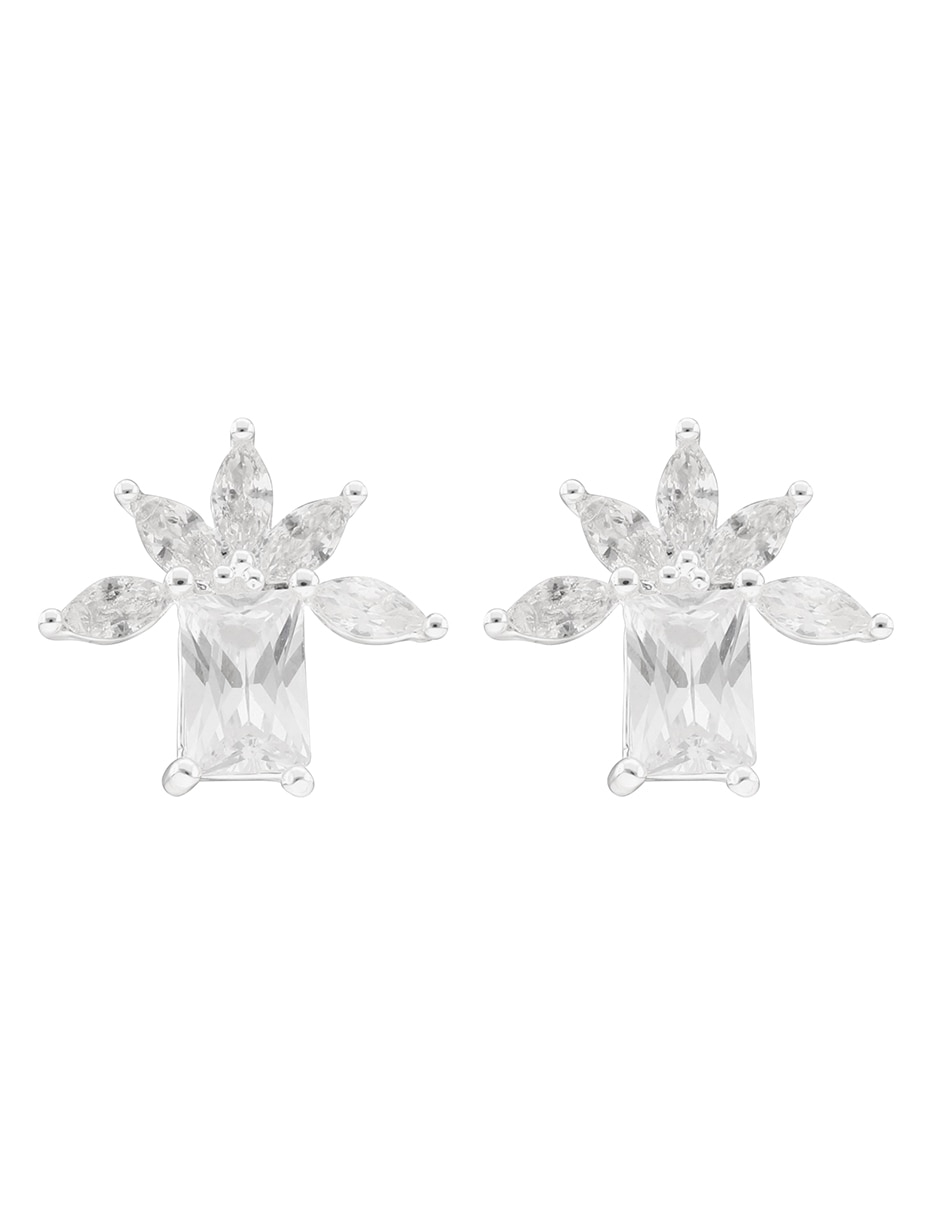 Aretes cortos Social Cz Ears F2 con acabado plateado zirconia