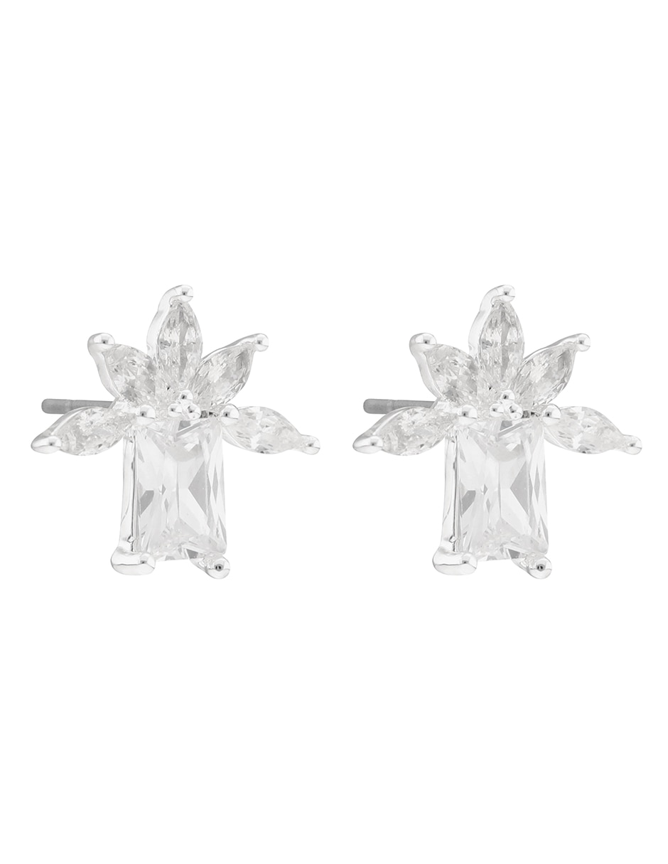 Aretes cortos Social Cz Ears F2 con acabado plateado zirconia 2