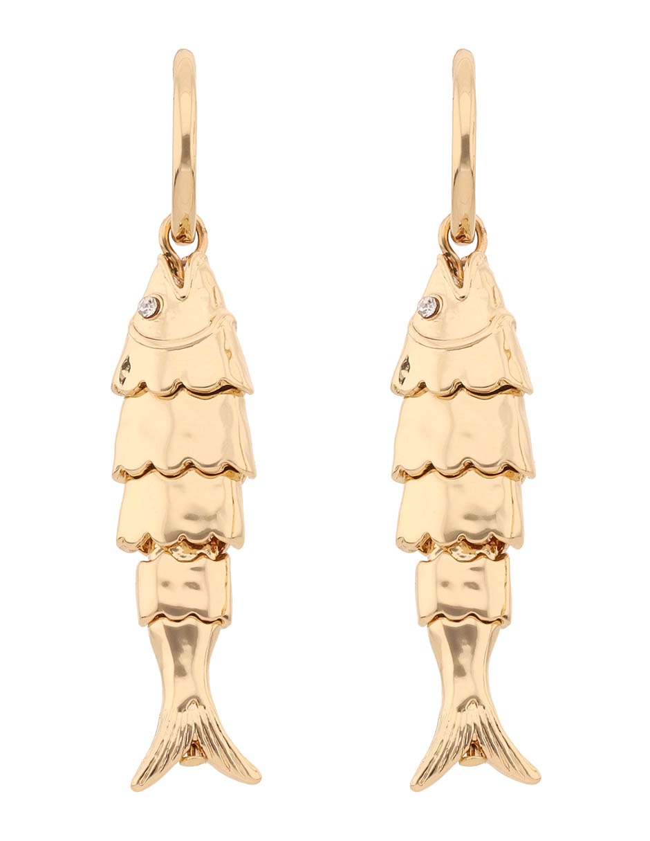 Aretes largos de pez Golden Charms con acabado brillante Aretes largos de pez Golden Charms con acabado brillante