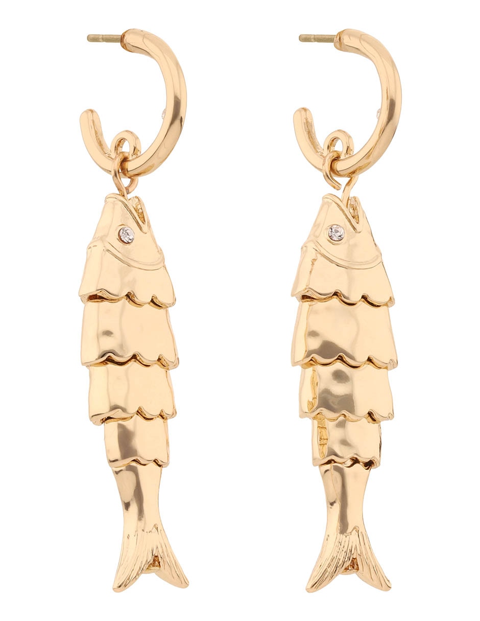 Aretes largos de pez Golden Charms con acabado brillante 2