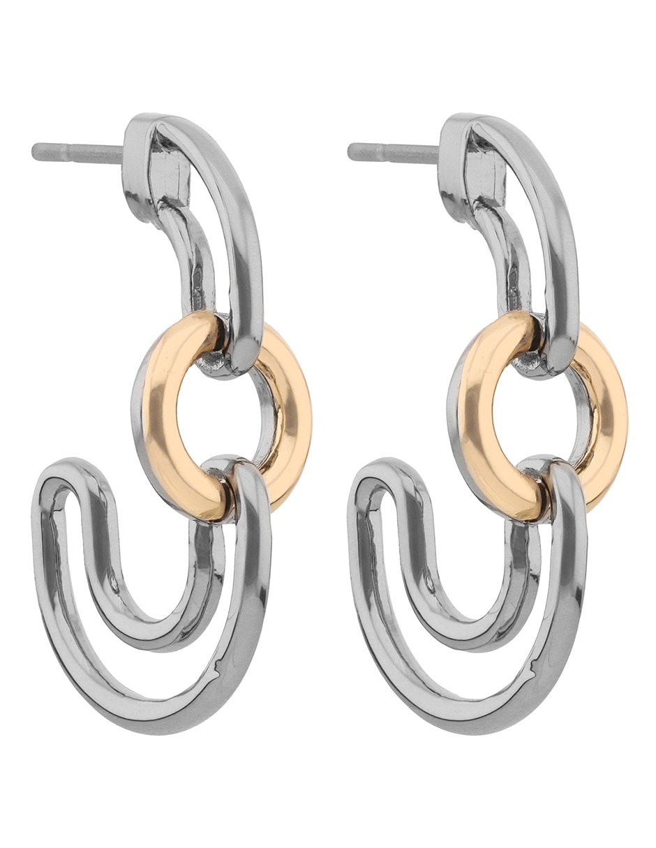 Aretes cortos circulares Two Tone Armor con acabado brillante 2