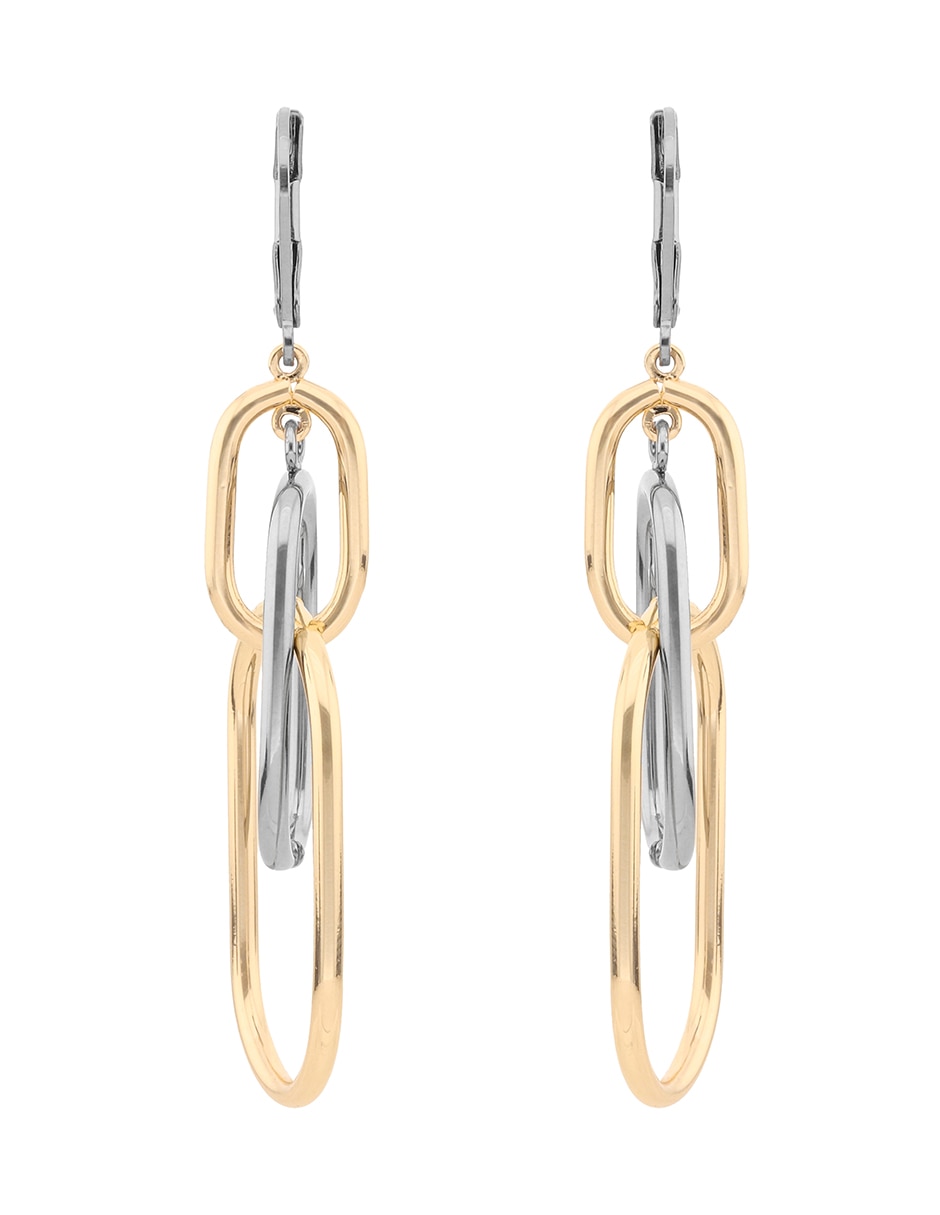 Aretes largos ovalados Two Tone Armor con acabado brillante