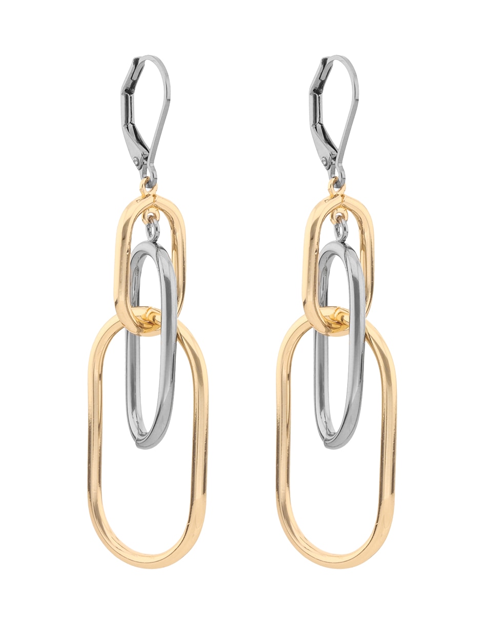 Aretes largos ovalados Two Tone Armor con acabado brillante 2