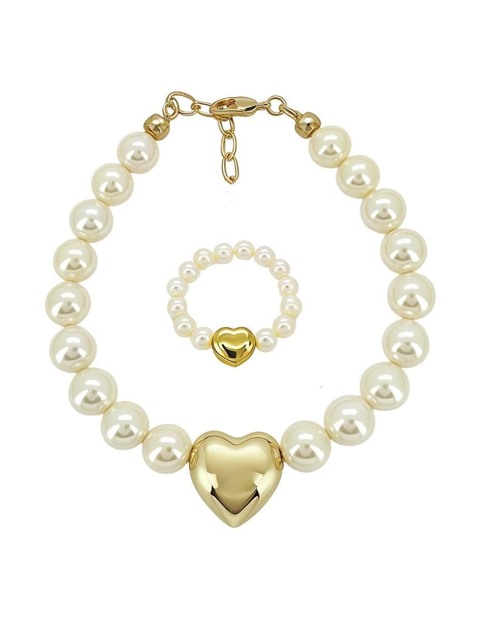 Anillo y pulsera de corazón Éclair acabado baño de oro 18 k cristal Anillo y pulsera de corazón Éclair acabado baño de oro 18 k cristal