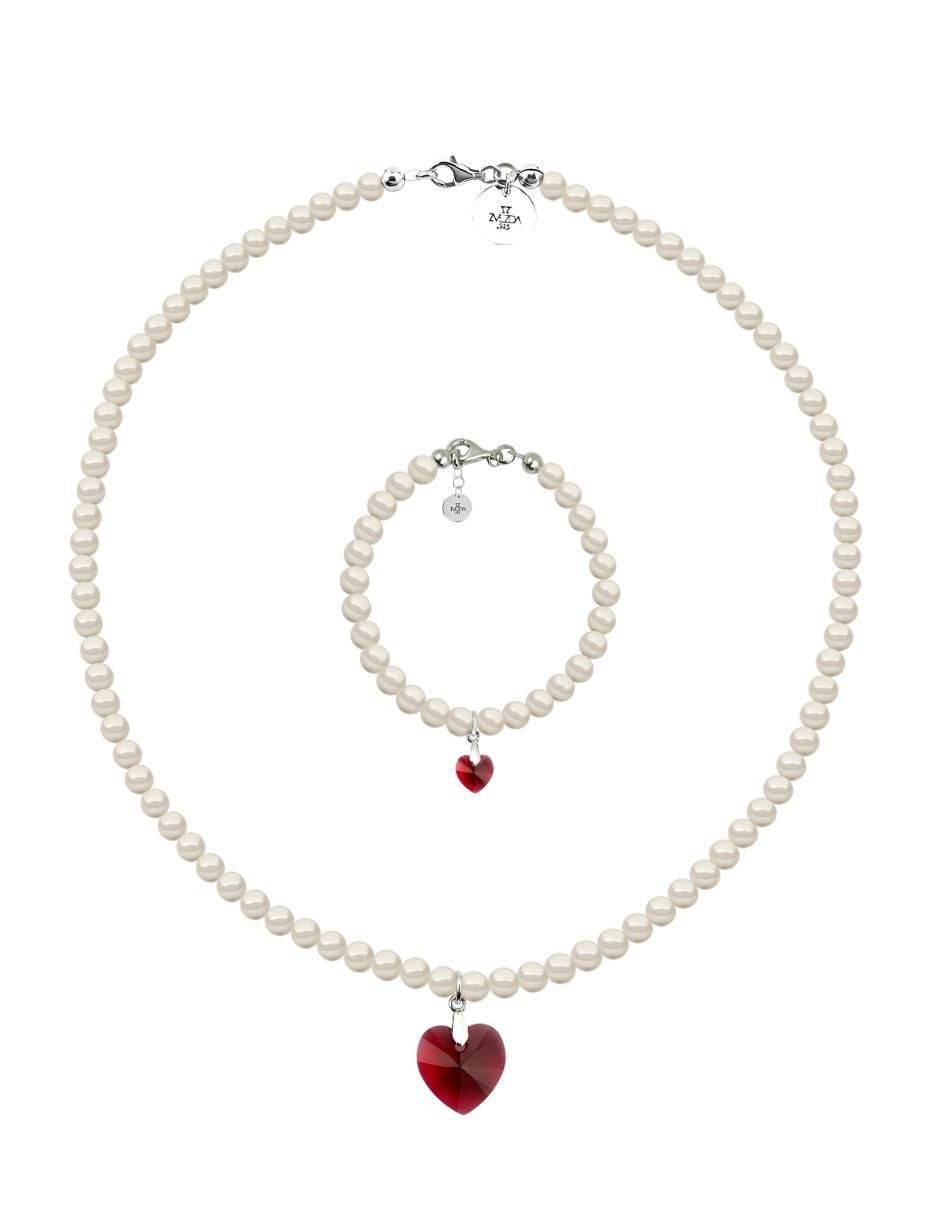 Collar y pulsera de corazón Éclair de plata P925 cristal