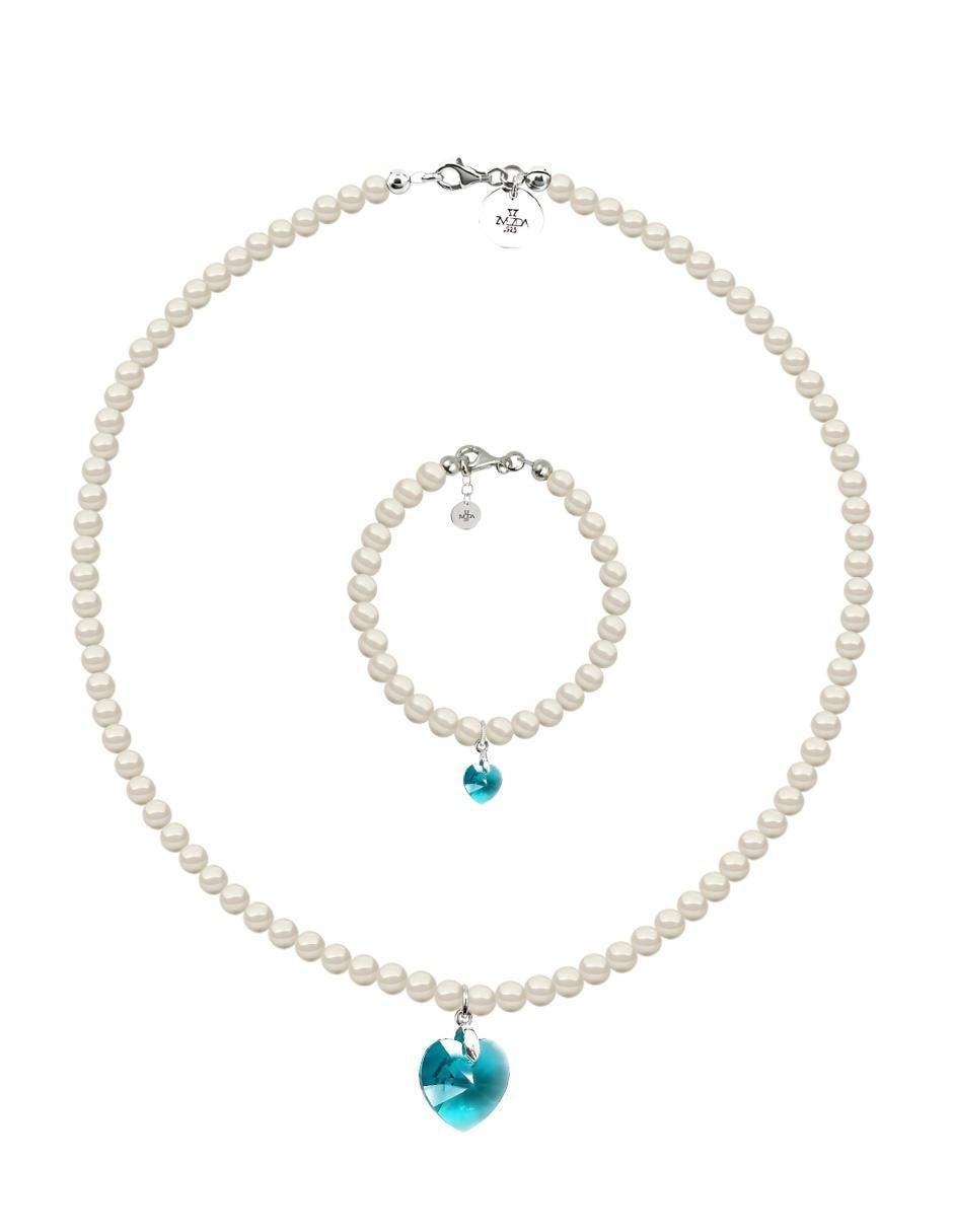 Collar y pulsera de corazón Éclair de plata P925 cristal