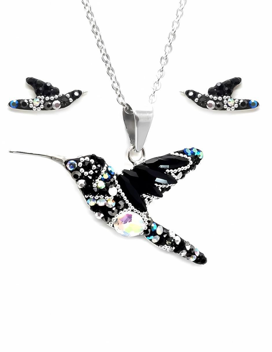Aretes y collar de colibrí Élan de plata P925 cristal Aretes y collar de colibrí Élan de plata P925 cristal