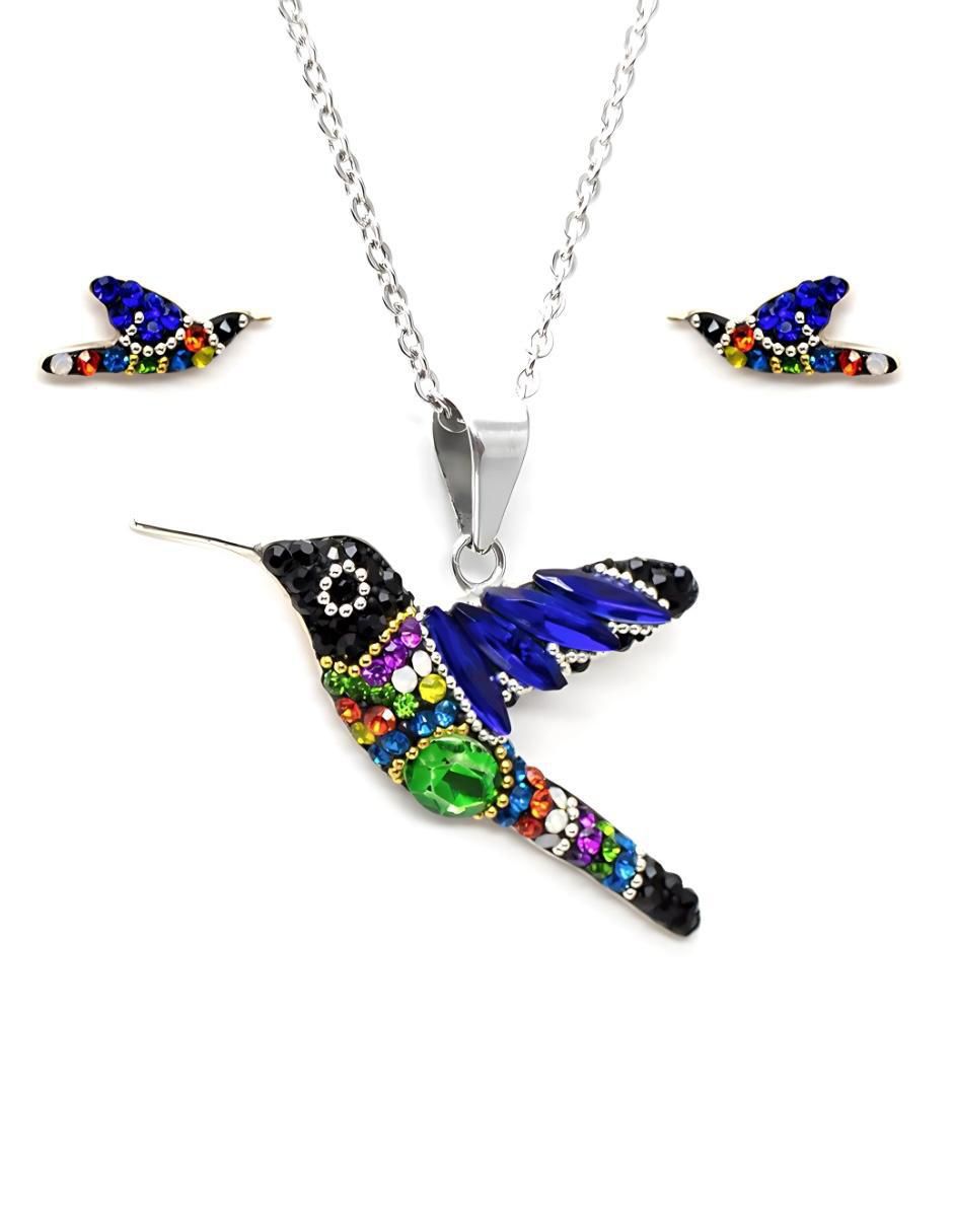 Aretes y collar de colibrí Élan de plata P925 cristal Aretes y collar de colibrí Élan de plata P925 cristal