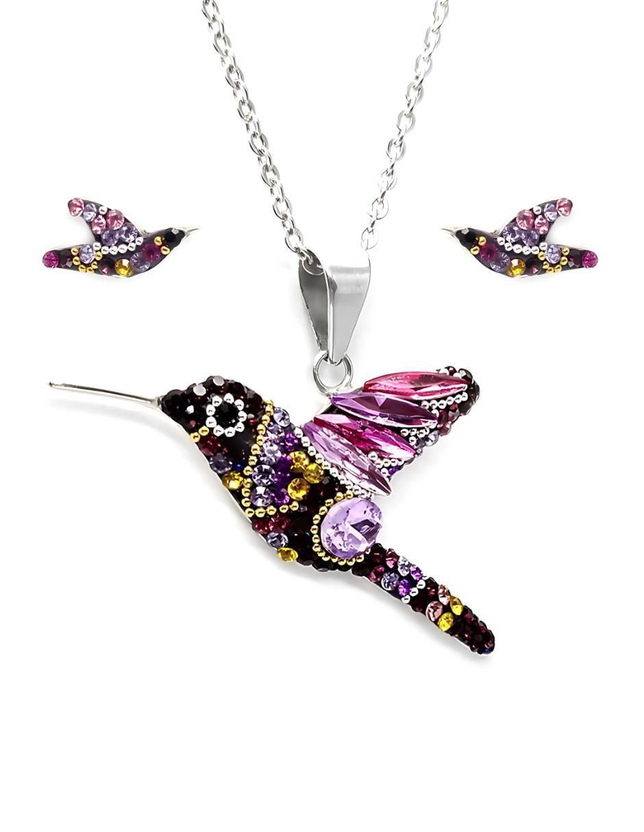 Aretes y collar de colibrí Élan de plata P925 cristal Aretes y collar de colibrí Élan de plata P925 cristal