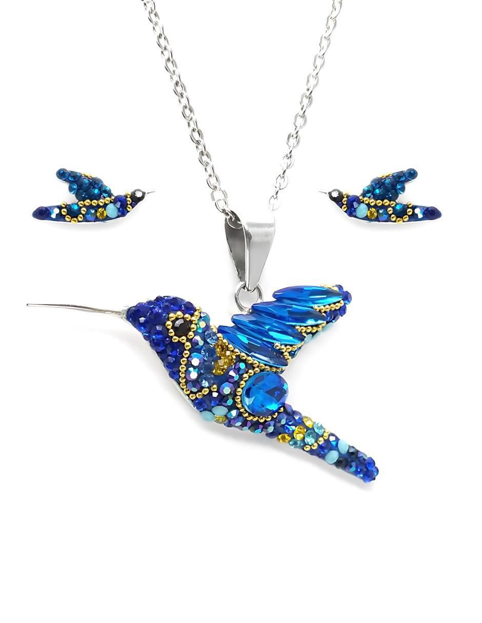 Aretes y collar de colibrí Élan de plata P925 cristal