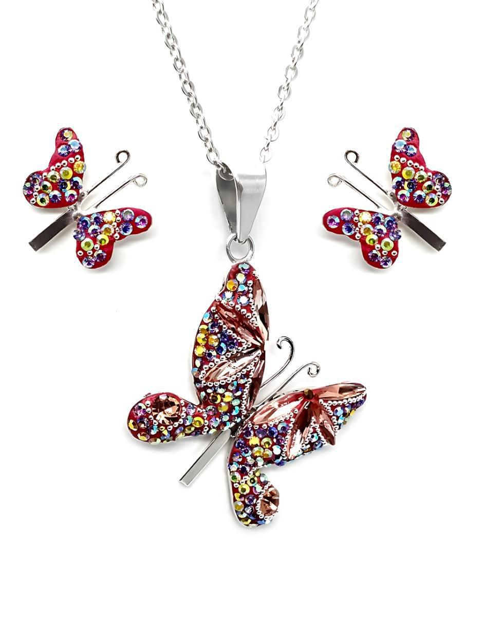 Aretes y collar de mariposa Élan de plata P925 cristal