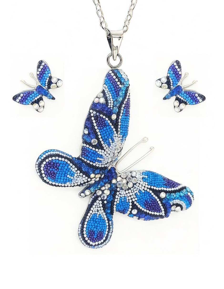 Aretes y collar de mariposa Élan de plata P925 cristal Aretes y collar de mariposa Élan de plata P925 cristal