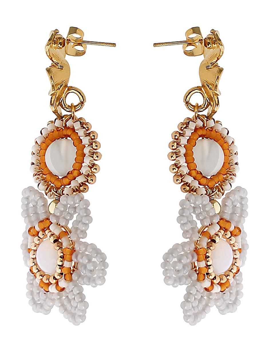 Aretes largos de flor con acabado chapa de oro 14 k 2