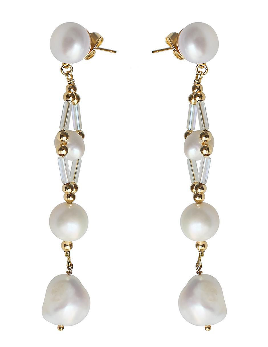 Aretes largos con acabado chapa de oro perla 14 k 2