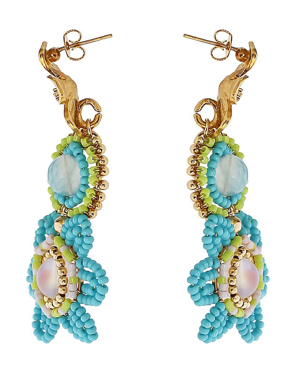 Aretes largos de flor con acabado chapa de oro jade 2