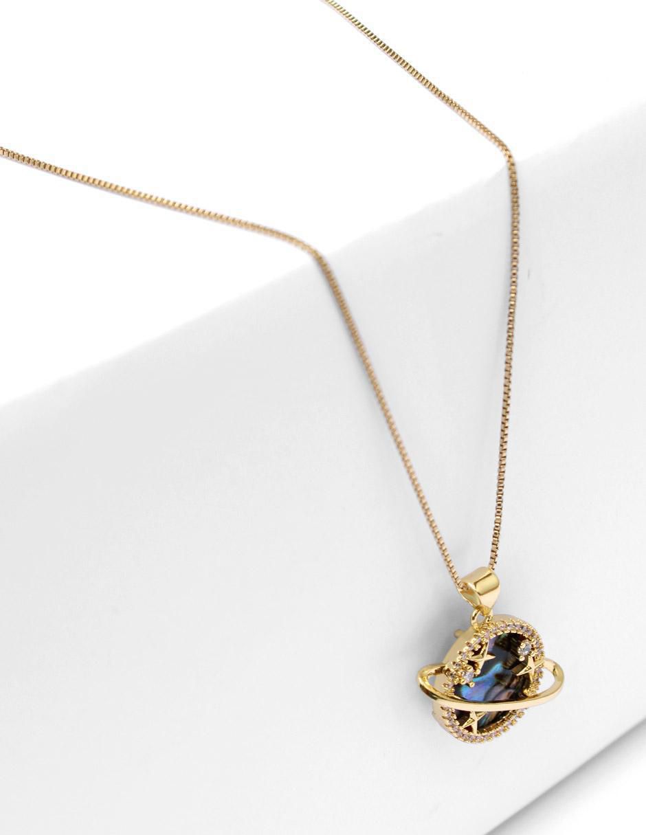 Collar con dije de saturno de oro laminado 10 K 7