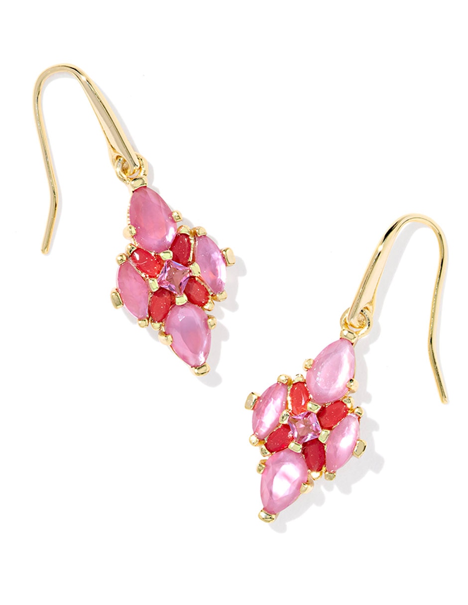 Aretes largos de gota con acabado baño de oro 14 K madre perla Aretes largos de gota con acabado baño de oro 14 K madre perla