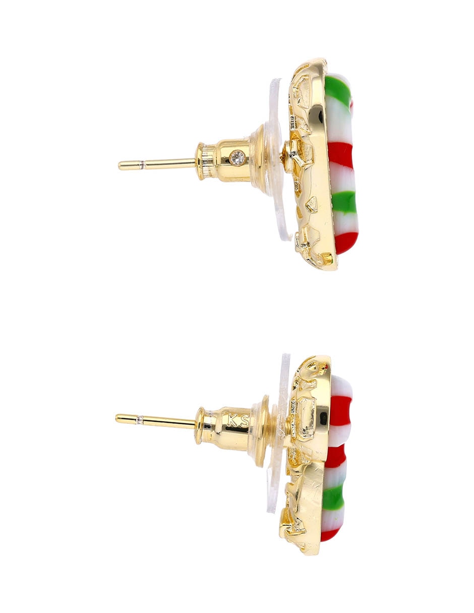 Aretes cortos navideño de bastón con acabado baño de oro 14 K madre perla 3