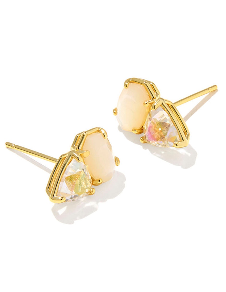 Aretes cortos Tatum con acabado baño de oro 14 K perla de cristal