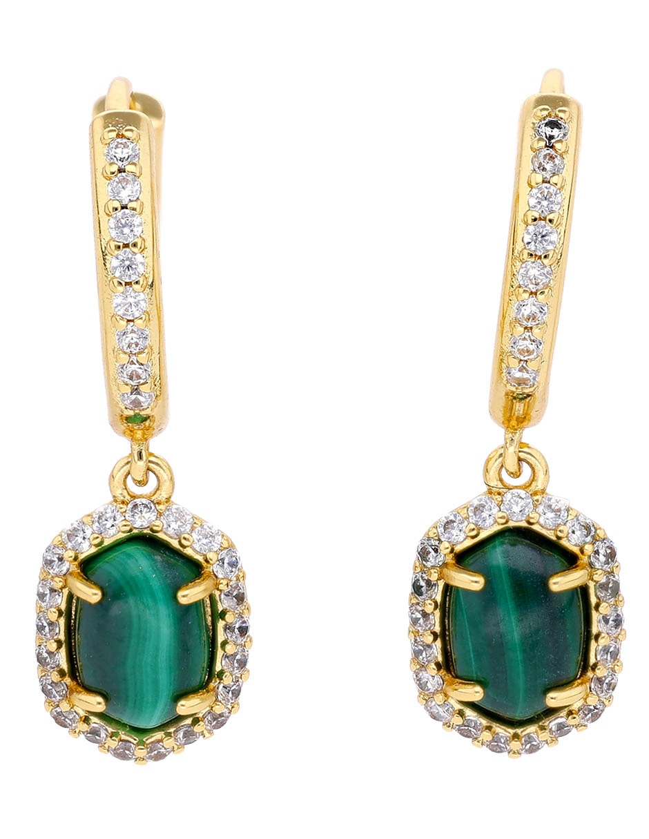 Aretes cortos Daphne con acabado baño de oro 14 K cuarzo
