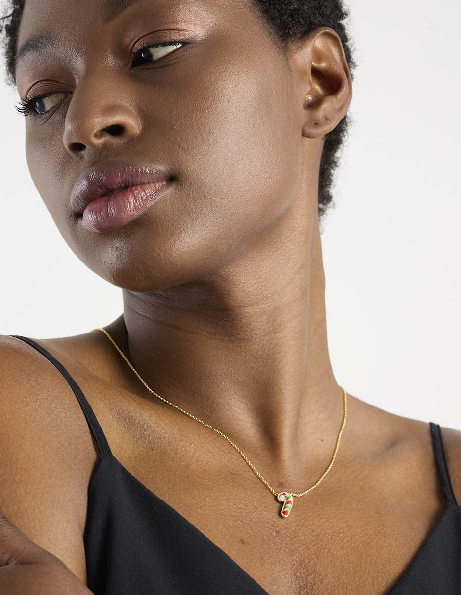 Collar de bastón de dulce baño de oro 14 K 3