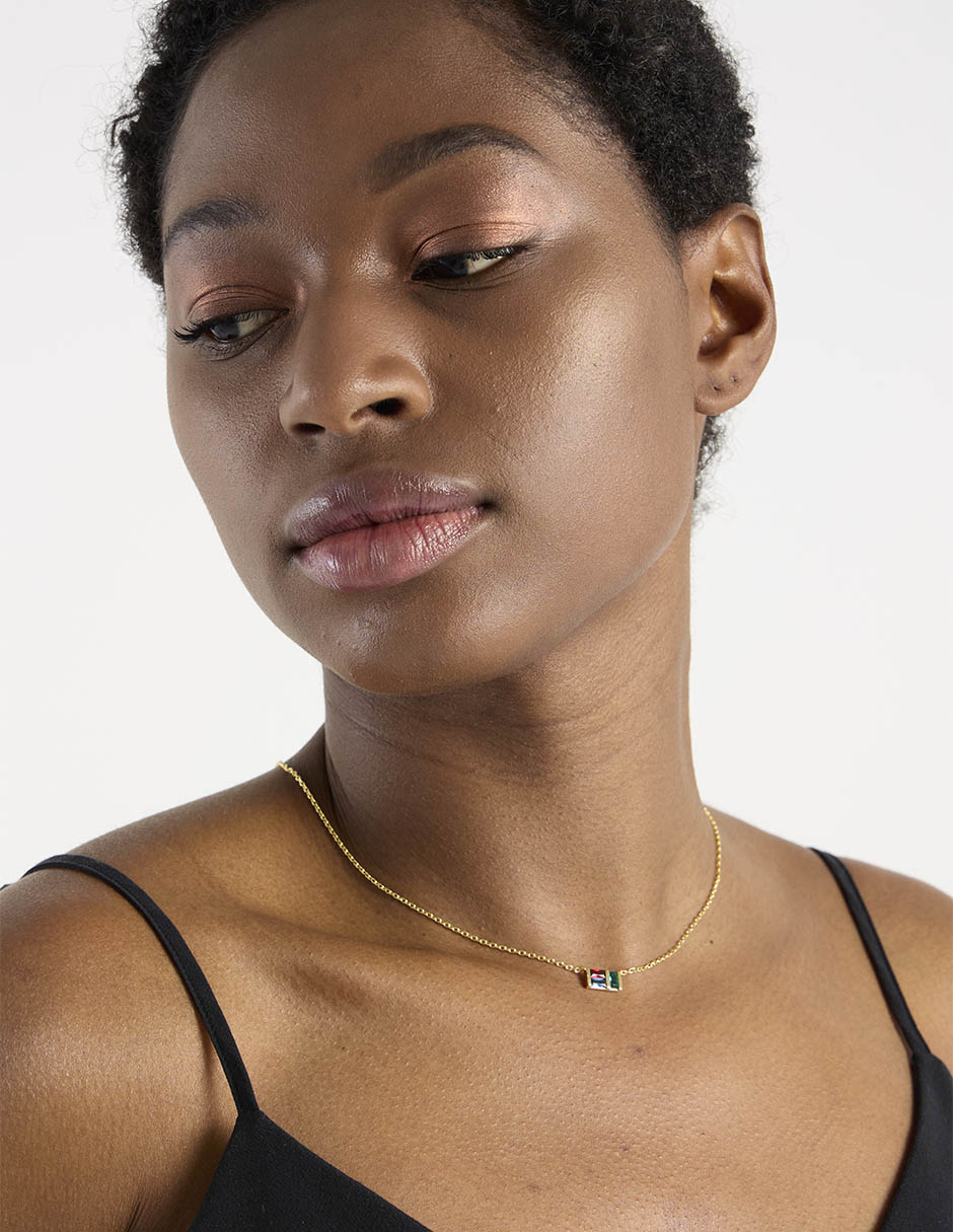 Collar rectangular con acabado baño de oro 14 K 3