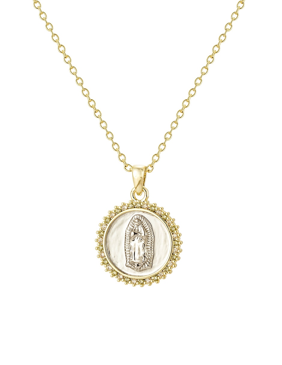 Collar Virgen de Guadalupe ovalado Religiosos de baño de oro 14 K