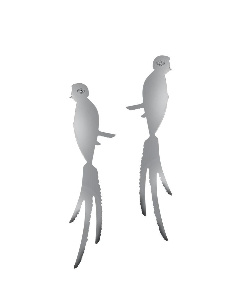 Aretes largos de pájaro Enrique Garcia de plata P925 con acabado brillante 2
