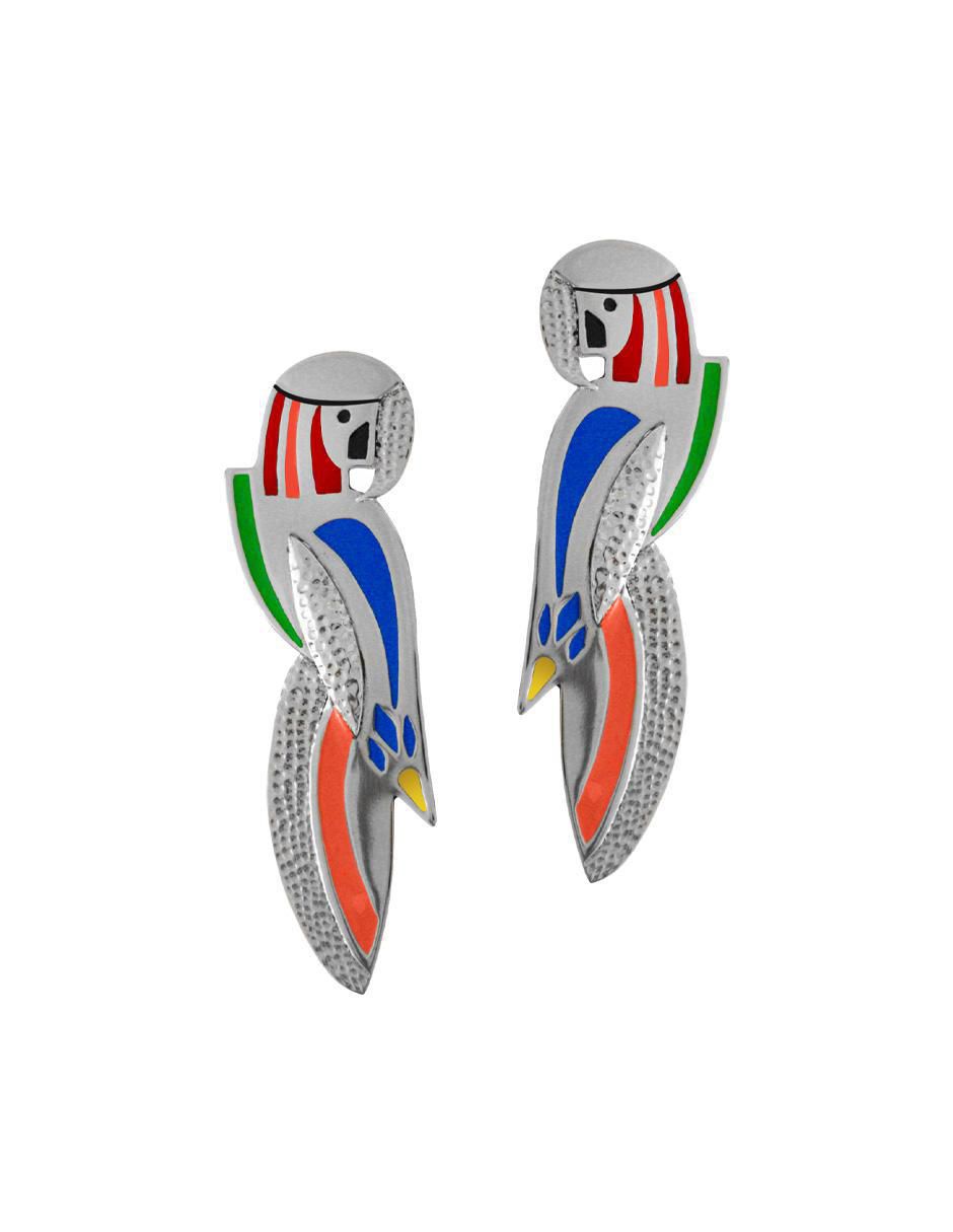 Aretes largos de pájaro Enrique Garcia de plata P925 con acabado brillante Aretes largos de pájaro Enrique Garcia de plata P925 con acabado brillante