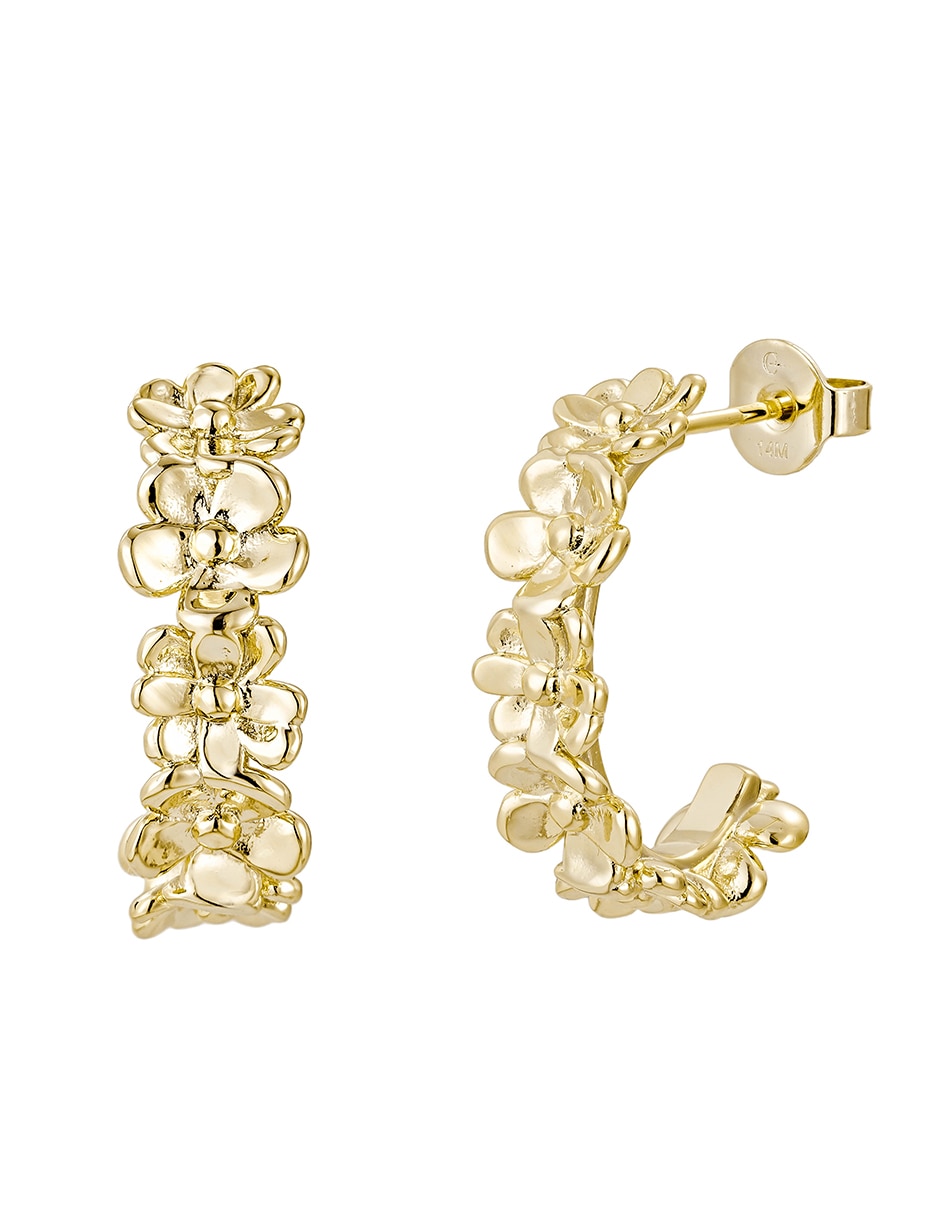 Aretes cortos de flor Flores baño de oro 14 K