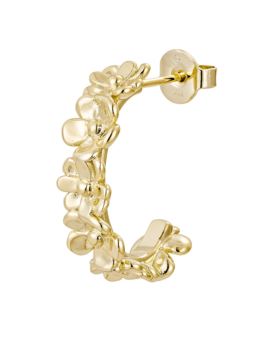 Aretes cortos de flor Flores baño de oro 14 K 2