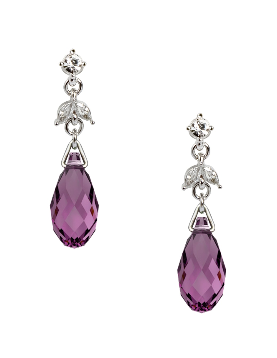 Aretes cortos de gota Briolettes con acabado baño rodio cristal