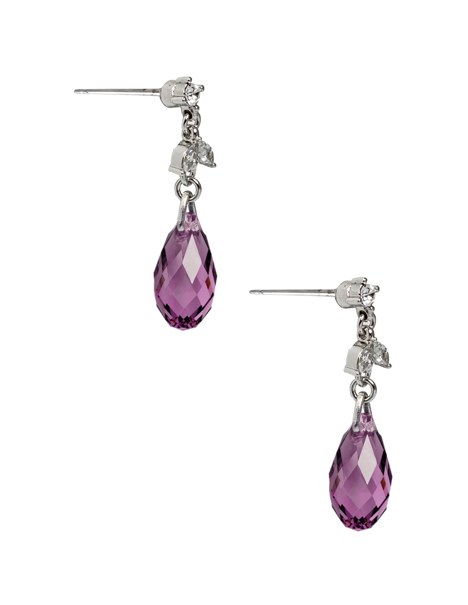 Aretes cortos de gota Briolettes con acabado baño rodio cristal 2