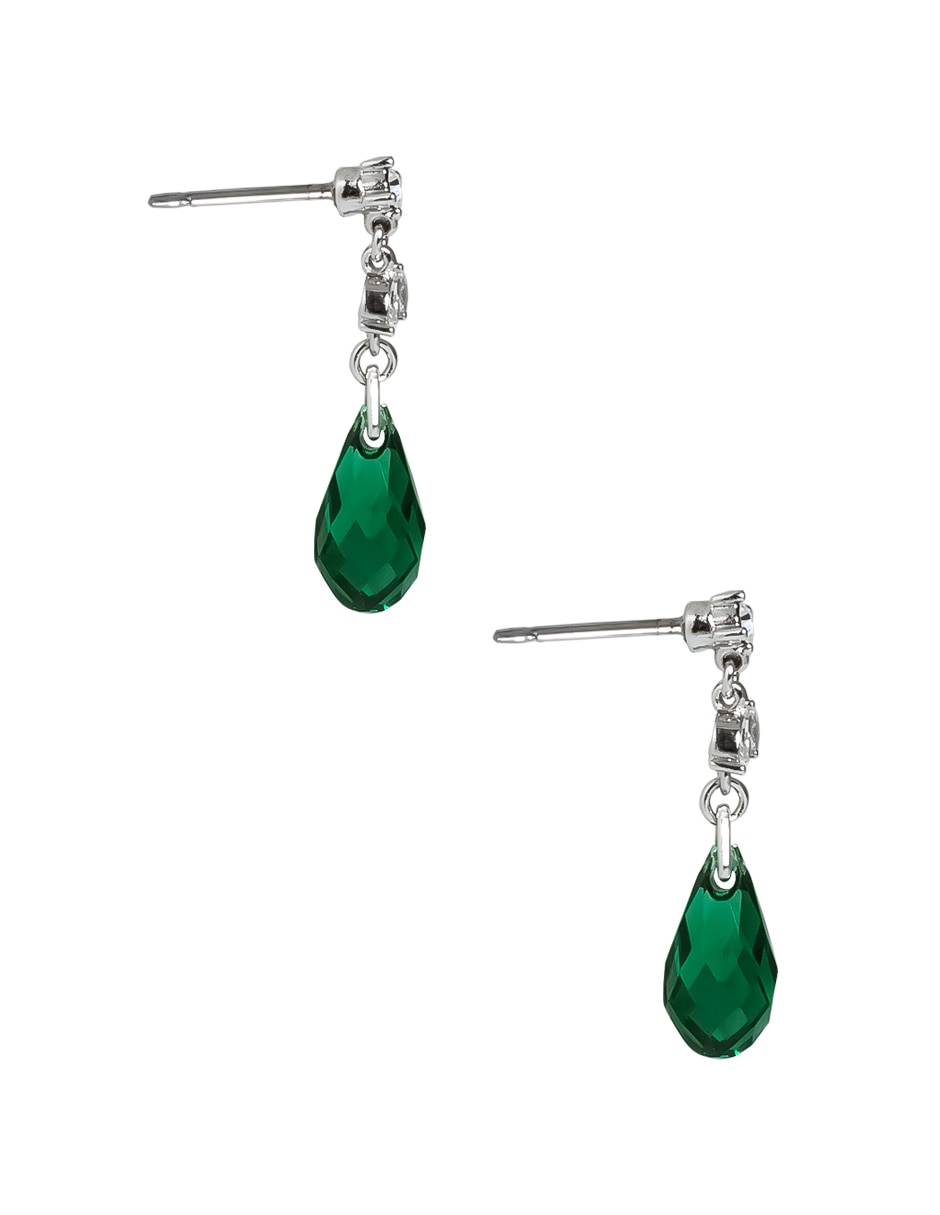 Aretes cortos de gota Briolettes con acabado baño rodio cristal 2