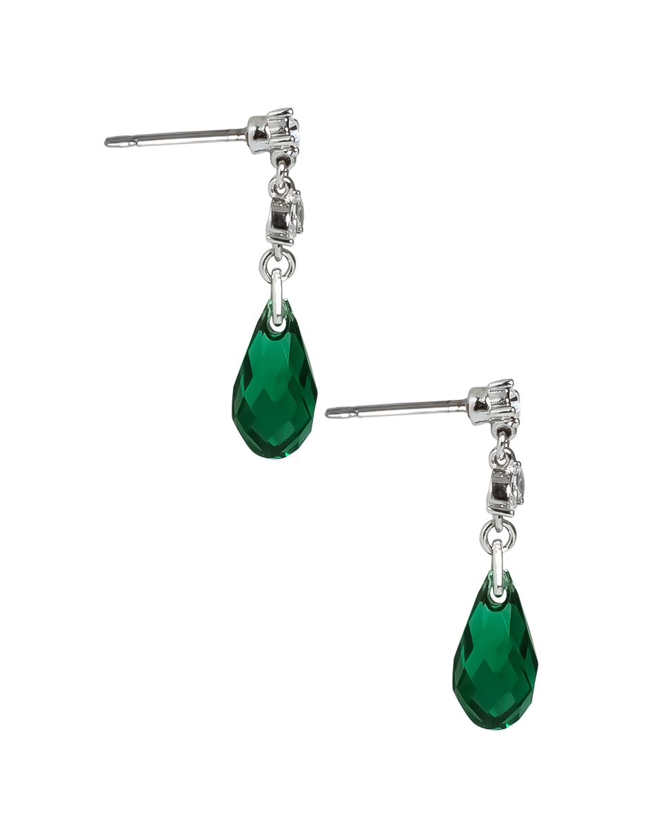 Aretes cortos de gota Briolettes con acabado baño rodio cristal 3
