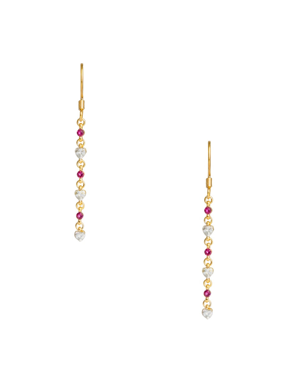 Aretes largos de corazón con acabado pulido zirconia