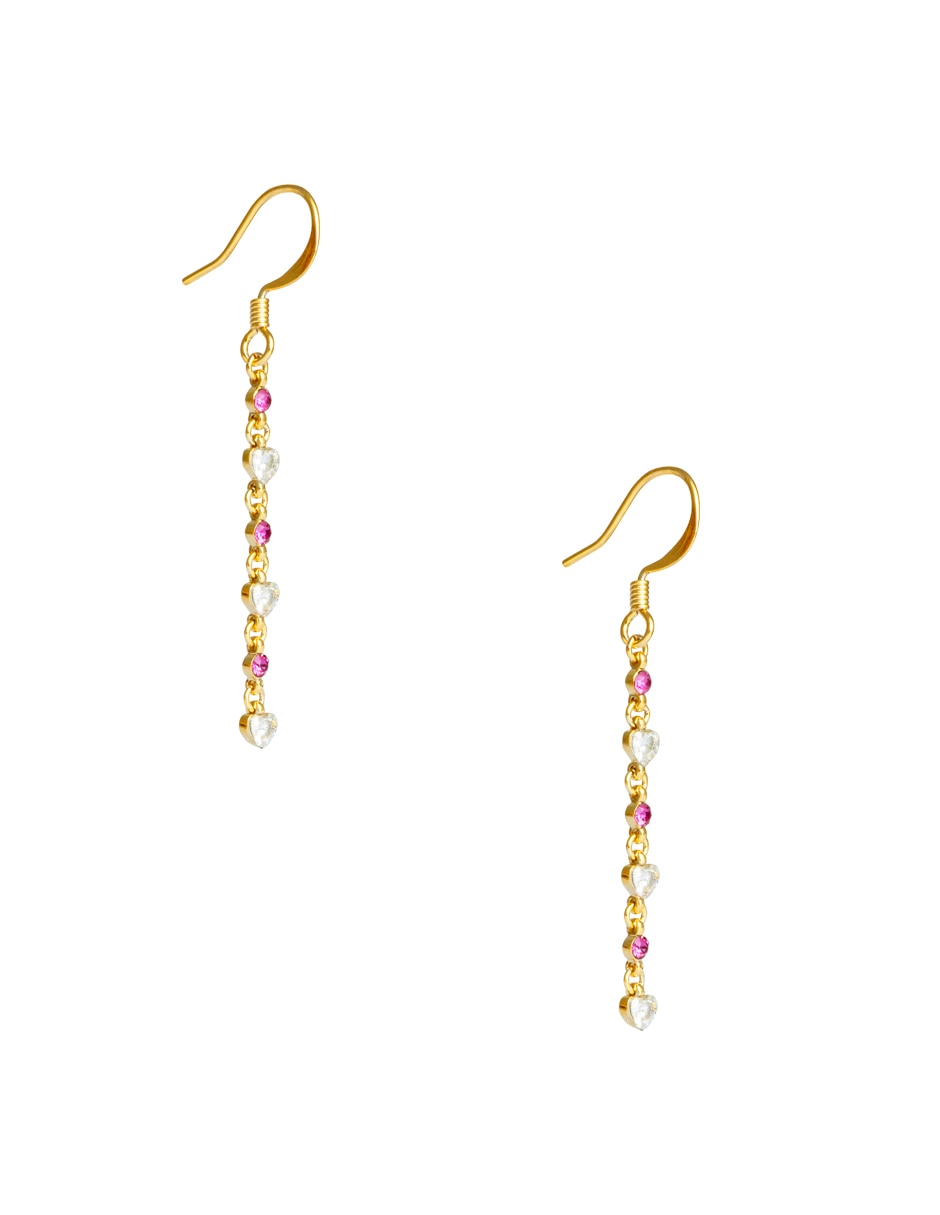 Aretes largos de corazón con acabado pulido zirconia 2