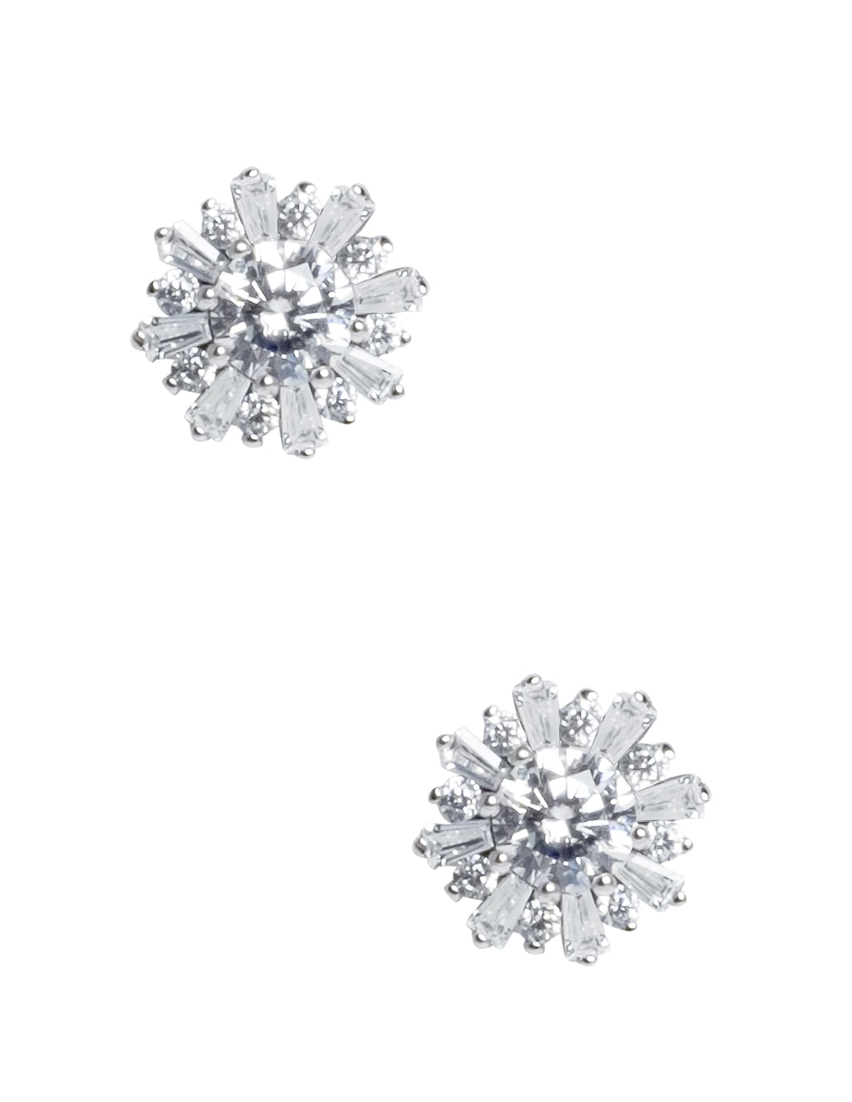 Aretes cortos de copo de nieve Snowflake de plata P925 con acabado pavé zirconia