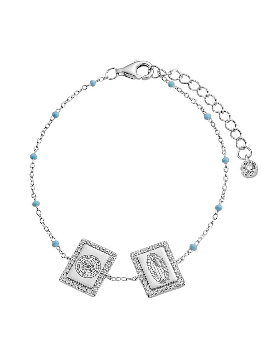 Pulsera 14 k Religiosos con acabado baño de oro blanco