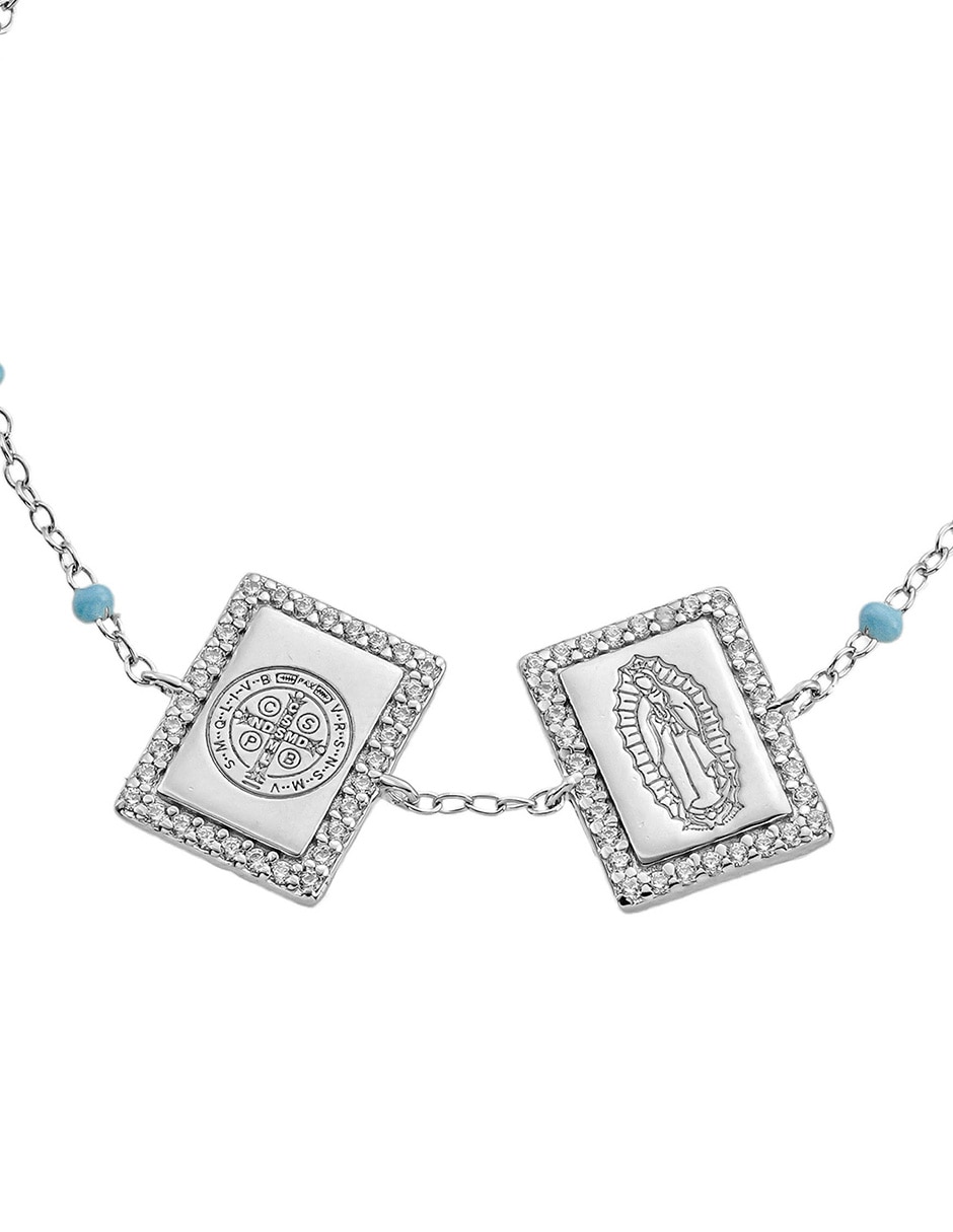 Pulsera 14 k Religiosos con acabado baño de oro blanco 2