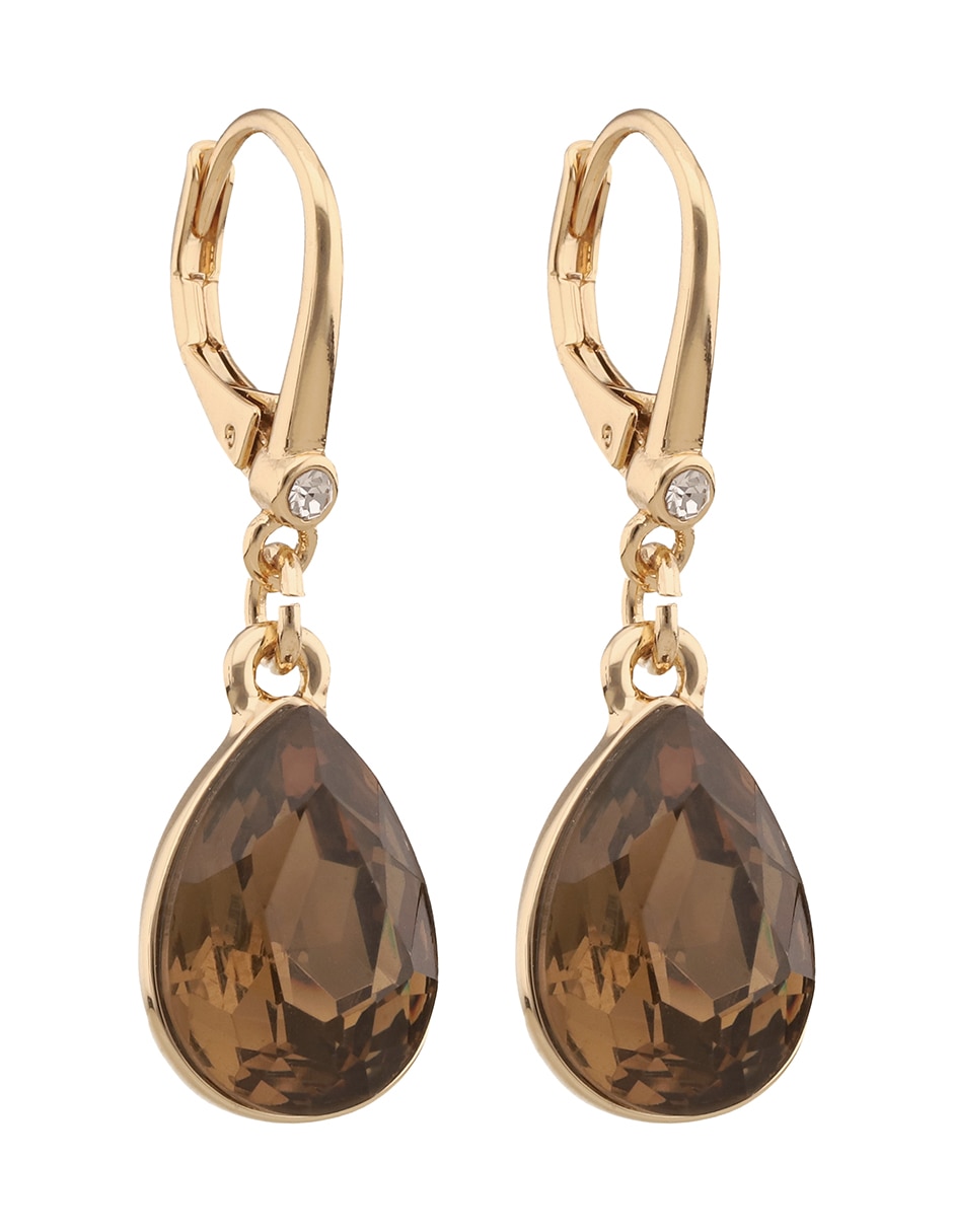 Aretes largos de gota Adria con acabado brillante cristal 2