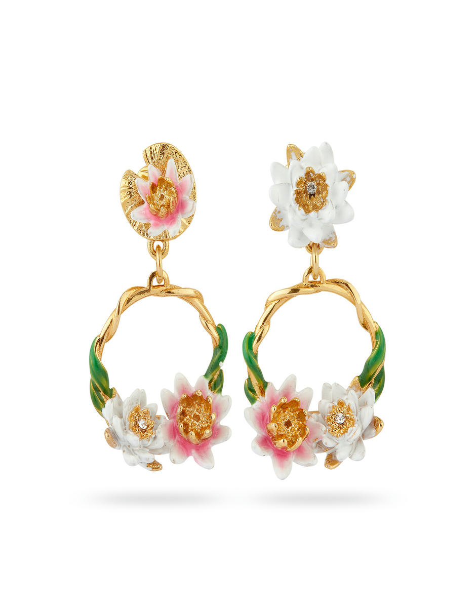 Aretes de aro de flor Jardín Acuático con acabado esmaltado Aretes de aro de flor Jardín Acuático con acabado esmaltado